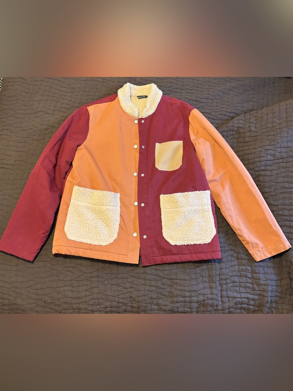 Cozy Backcountry Color Block Twill and Faux Shearling Jacket size M
